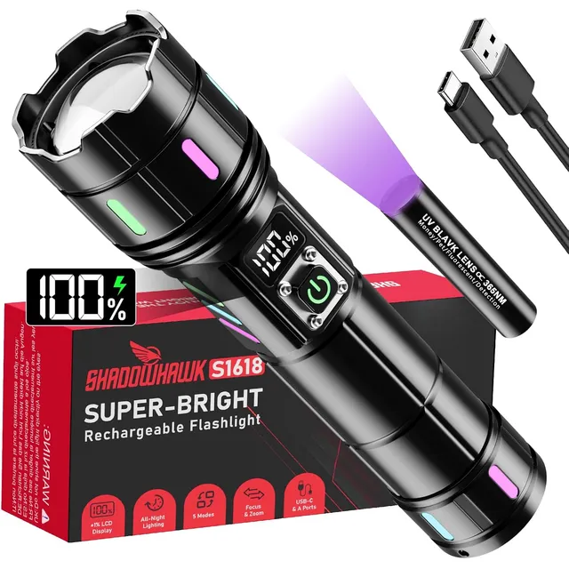 Shadowhawk S1618 Zoom-Taschenlampe mit Leuchtstreifen – Einzellampe